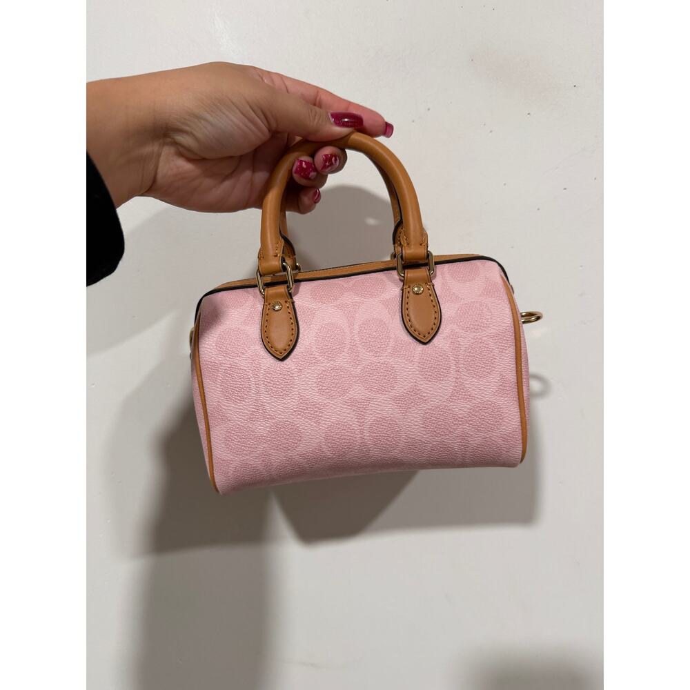 Coach Powder Pink Mini Rowan With Tea Rose Charm Authentic NWT CEK79 IN HAND - Picture 3 of 5